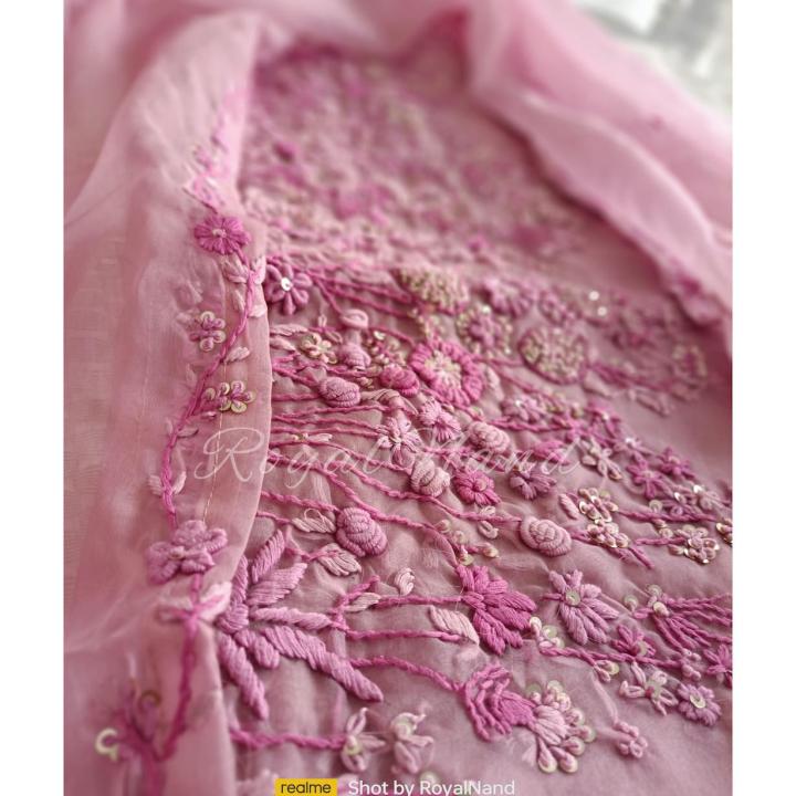 Parsi French knot Hand embroidery pink Suit